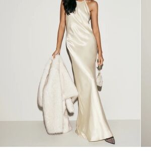 Reformation Silk Halter Maxi Dress in Ivory